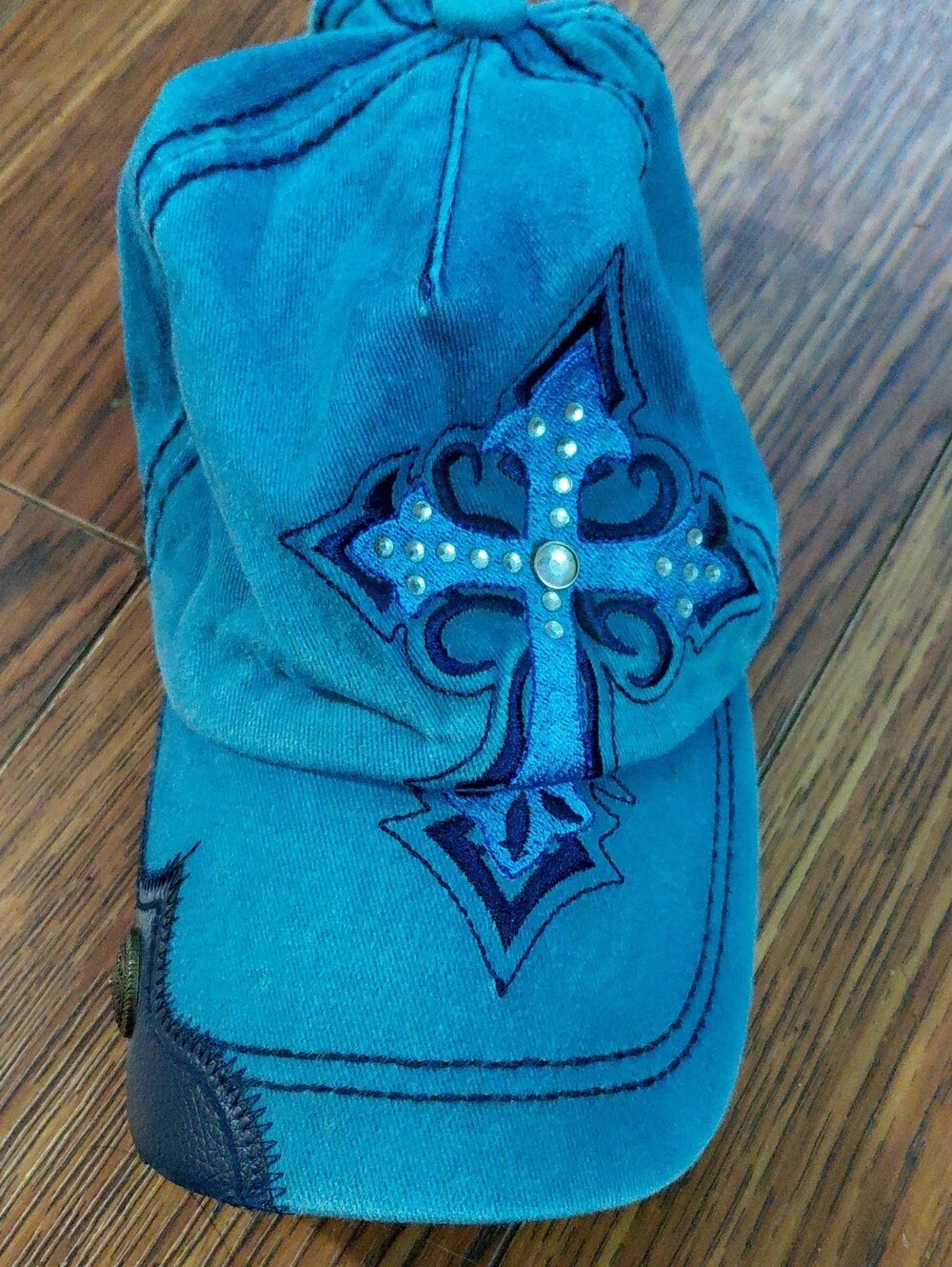 Pit Bull Teal Cross Embroidered Cap with Stud Accents